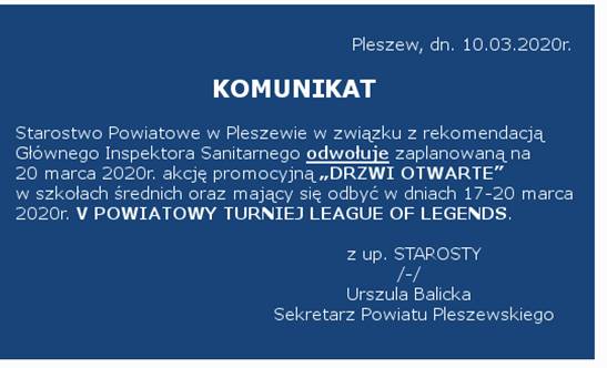 odwolanie imprez powiat pleszewski