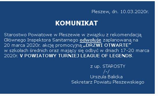 odwolanie imprez powiat pleszewski