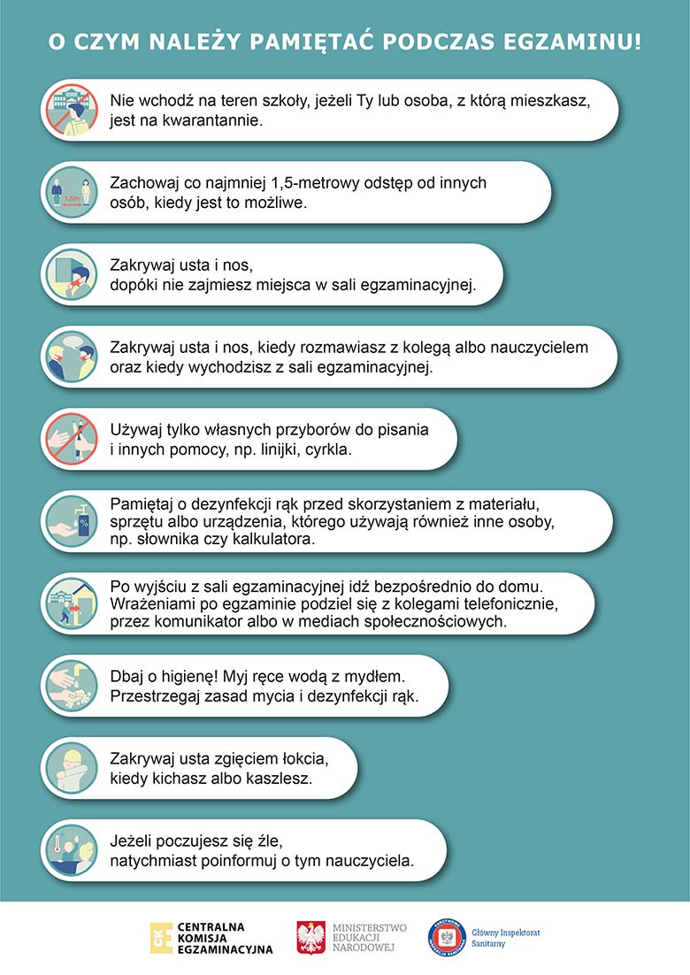 Zasady obowiązujące podczas egzaminów maturalnych i zawodowych